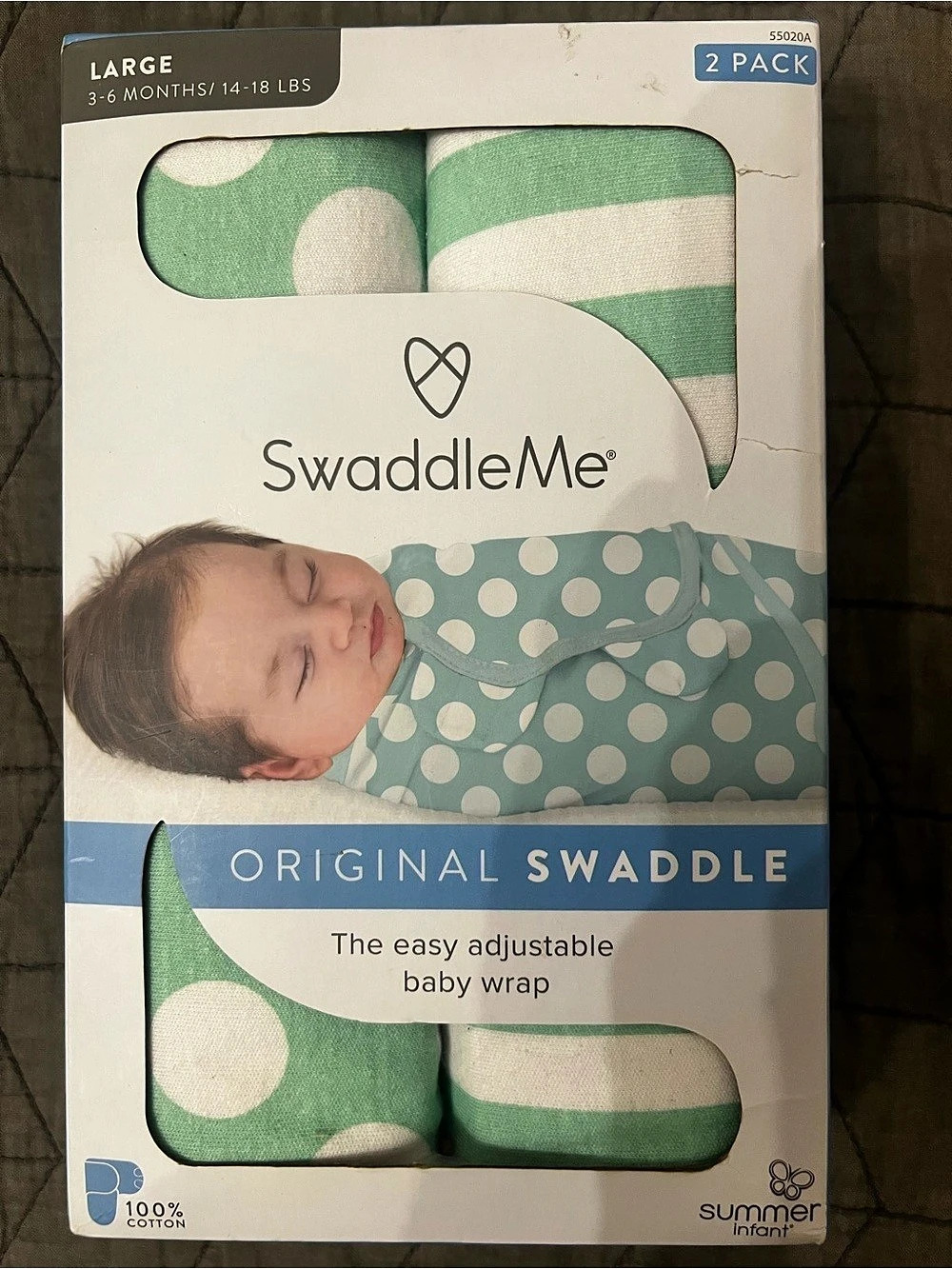 Summer Infant Original Swaddle Green & White 2-Pack Baby 3-6 Months NWT